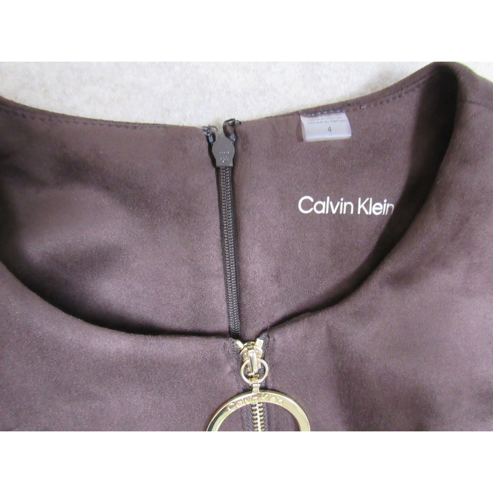 Calvin Klein Brown Faux Suede Ring Zip Dress Short Sleeve CD8J1F55 Size 4 - Picture 3 of 9